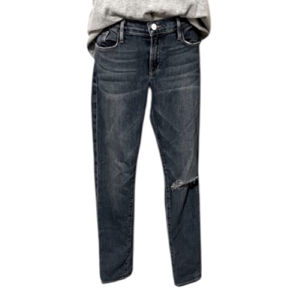 Frame Woman’s Denim Le Garçon Distressed Mid Rise Ripped Skinny Blue Jeans Sz 26